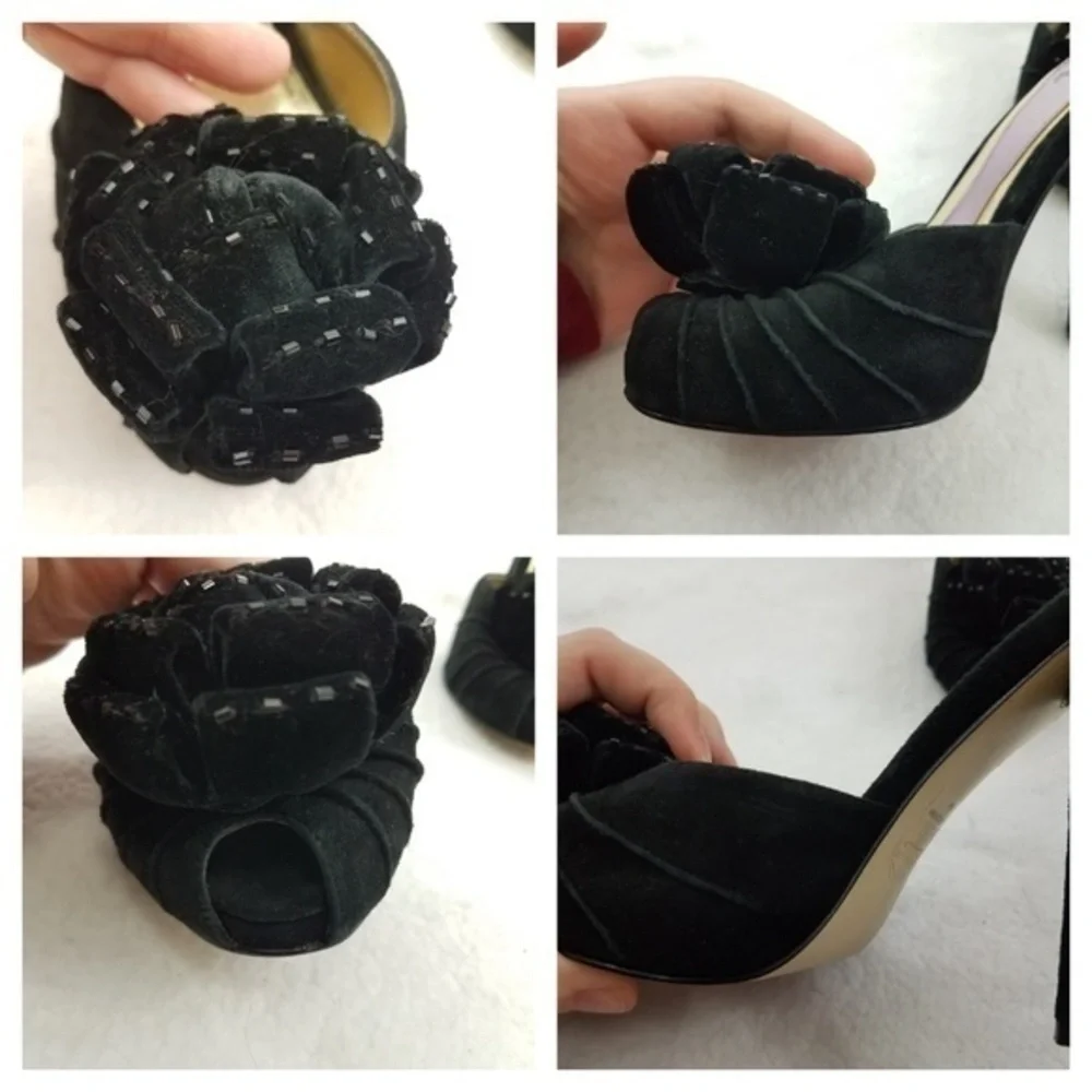 Hale Bob Size 6.5 Suede Heel‎ Shoes Womens Black Fl